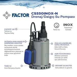 Factor CS550INOX-N Paslanmaz Gövdeli Drenaj Dalgıç Pompa