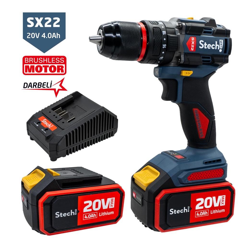 Stechend SX22-2X4.0 Akülü Kömürsüz Darbeli Matkap 20V 4.0Ah 60Nm