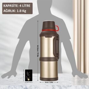 6272 Travel Pot Çelik Termos 4 Litre - Altın