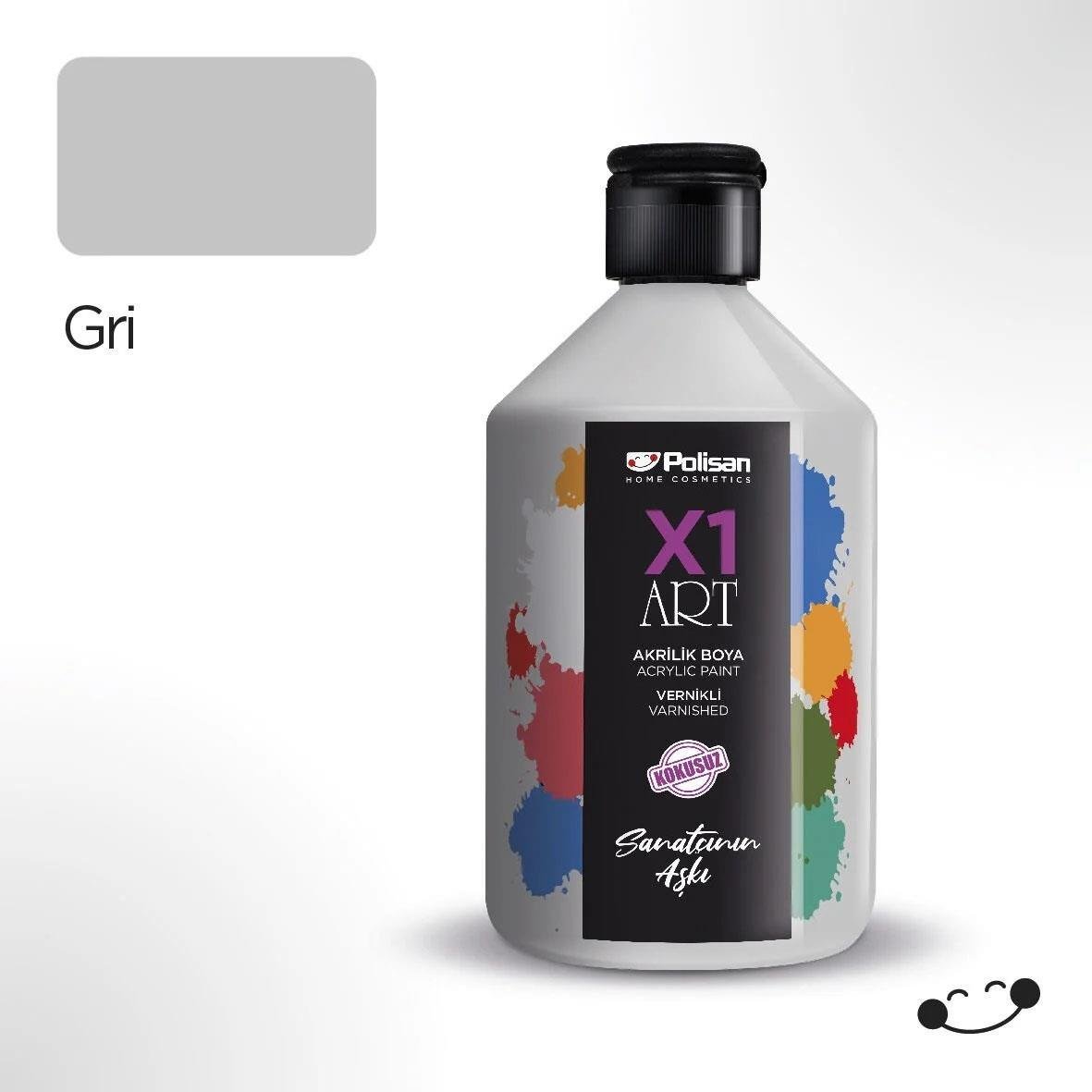 Polisan X1ART Vernikli Hobi Boyası 500ml - Gri