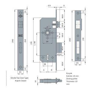Kale 151R/35 Ekstra Gömme İç Kapı Kilit Tek Anahtarlı 35mm Nikel