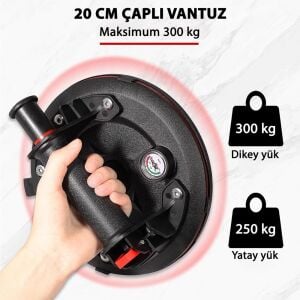 6273 Hava Pompalı Taşıma Vantuzu Basınç Saatli 20cm 250/300 Kg