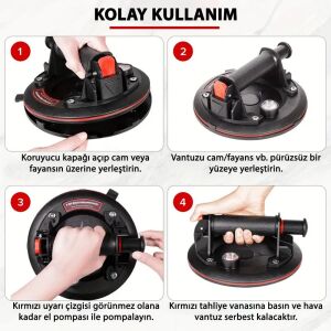 6273 Hava Pompalı Taşıma Vantuzu Basınç Saatli 20cm 250/300 Kg