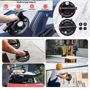 6273 Hava Pompalı Taşıma Vantuzu Basınç Saatli 20cm 250/300 Kg