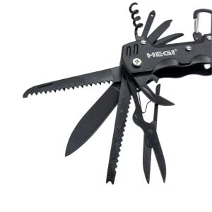 Hegi 12 Fonksiyonlu Paslanmaz İsviçre Çakısı - AISI316 - Siyah