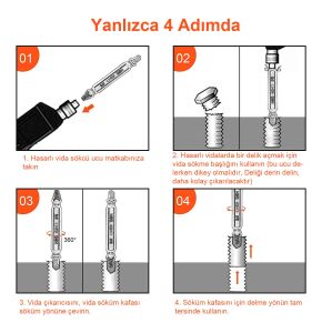 5213 Hasarlı Yalama Vida Ucu Çıkarıcı Sökücü Çıkartma 6 Parça