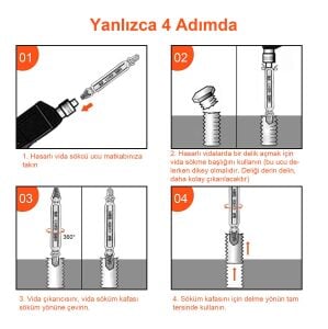 5213 Hasarlı Yalama Vida Ucu Çıkarıcı Sökücü Çıkartma 6 Parça