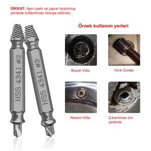 5213 Hasarlı Yalama Vida Ucu Çıkarıcı Sökücü Çıkartma 6 Parça