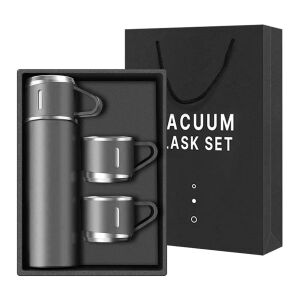 6005 Kupa Bardaklı Paslanmaz Çelik Termos Seti 500 ml - Gri