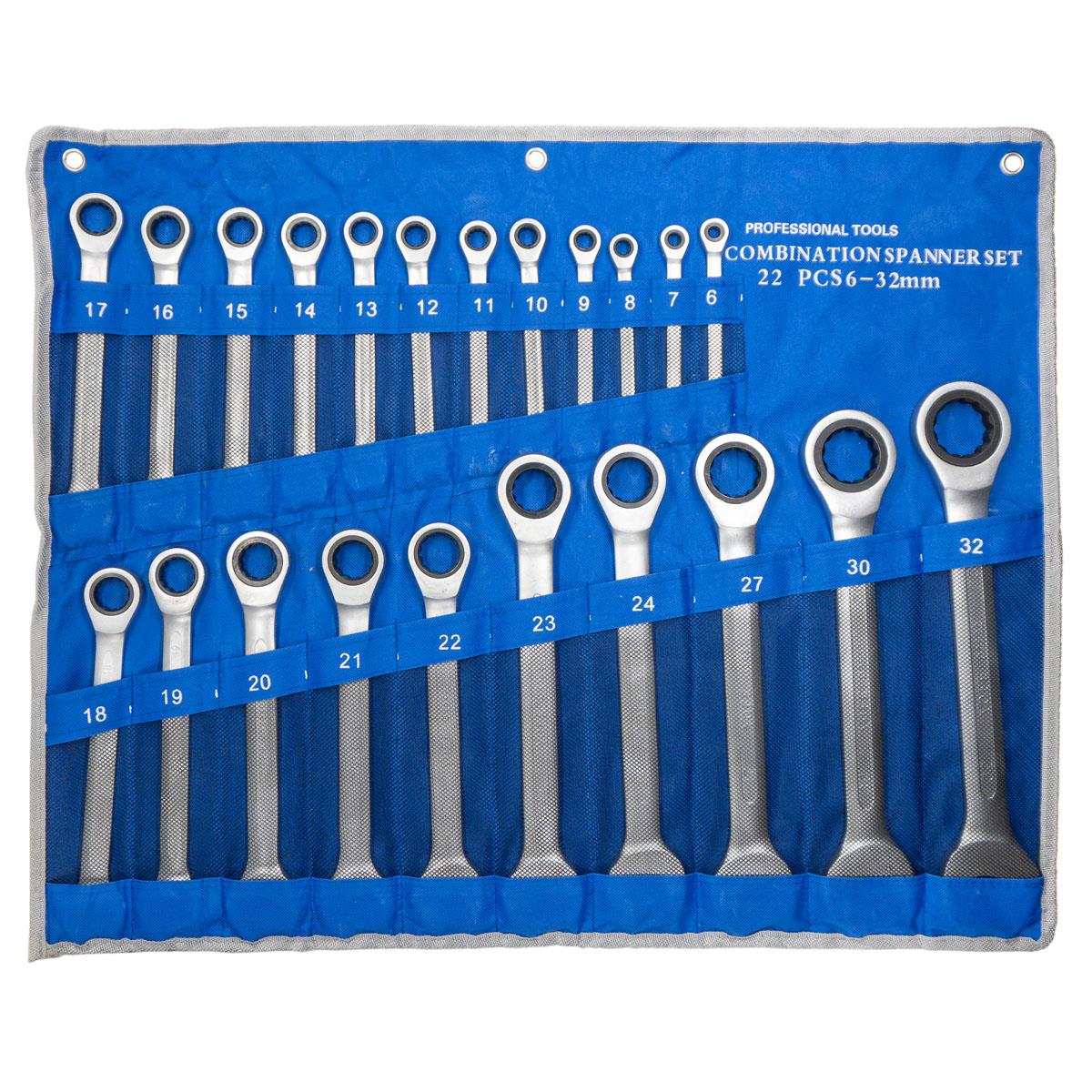 6125 Cırcır Kombine Anahtar Takımı 6-32mm 22 Parça (Bez Çantalı)