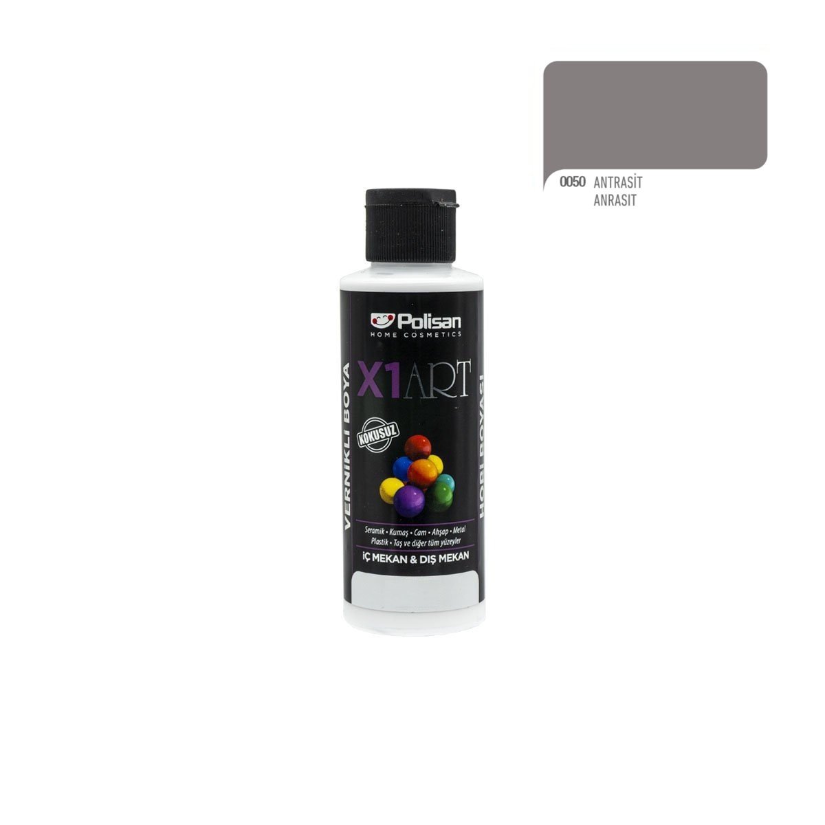 Polisan X1ART Vernikli Hobi Boyası 120ml - Antrasit