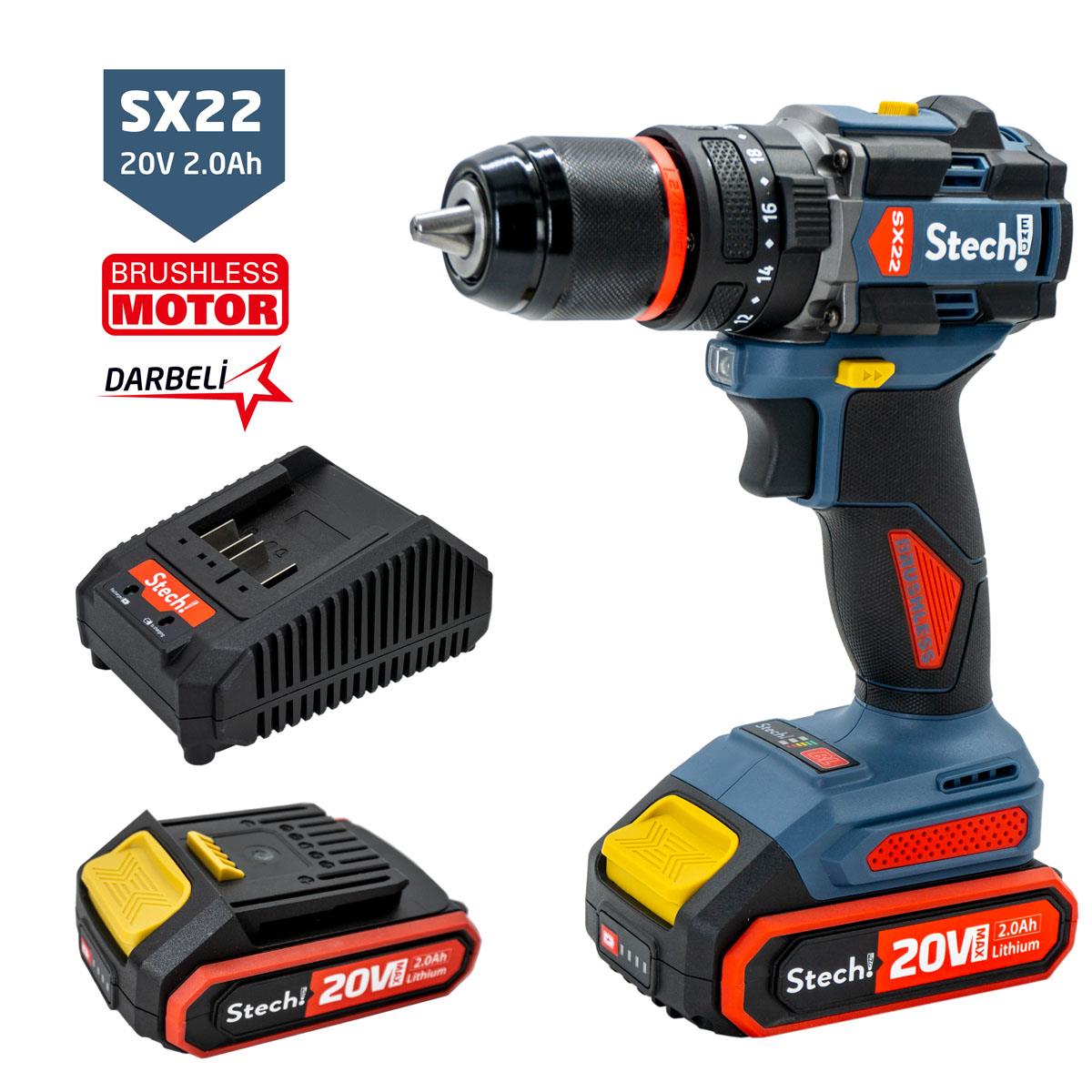 Stechend SX22-2X2.0 Akülü Kömürsüz Darbeli Matkap 20V 2.0Ah 60Nm