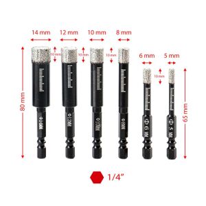 6508 Bits Saplı Cam Seramik Granit Fayans Delme Panç Seti 6 Parça