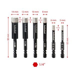 6508 Bits Saplı Cam Seramik Granit Fayans Delme Panç Seti 6 Parça