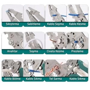 6511 Katlanır Çok Amaçlı 10 Fonksiyonlu Elektrikçi Kablo Soyma Kesme Pensesi