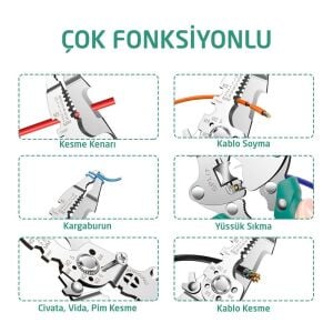 6511 Katlanır Çok Amaçlı 10 Fonksiyonlu Elektrikçi Kablo Soyma Kesme Pensesi