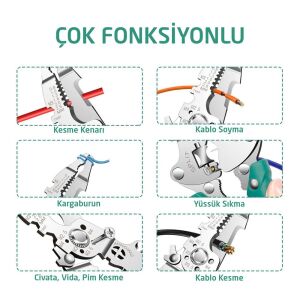 6511 Katlanır Çok Amaçlı 10 Fonksiyonlu Elektrikçi Kablo Soyma Kesme Pensesi