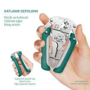 6511 Katlanır Çok Amaçlı 10 Fonksiyonlu Elektrikçi Kablo Soyma Kesme Pensesi