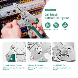 6511 Katlanır Çok Amaçlı 10 Fonksiyonlu Elektrikçi Kablo Soyma Kesme Pensesi