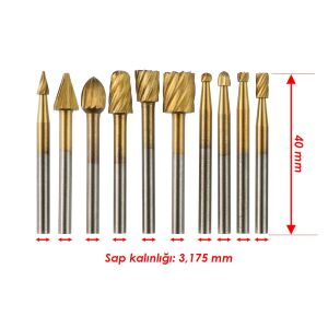 5323 Hobi Gravür Makinası Ahşap Oyma Freze Ucu Seti 10 Parça