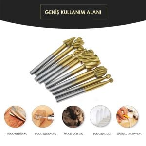 5323 Hobi Gravür Makinası Ahşap Oyma Freze Ucu Seti 10 Parça