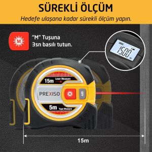Prexiso PLT15 İkisi Bir Arada 15 Mt Lazerli 5 Metre Şerit Metre