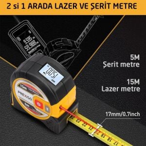 Prexiso PLT15 İkisi Bir Arada 15 Mt Lazerli 5 Metre Şerit Metre