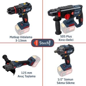 Stechend SXS403 Akülü Alet Seti 20V 4.0/6.0Ah 7 Parça