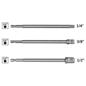 6534 Uzun Bits Saplı Lokma Adaptör Seti 150 mm (1/4'' - 3/8'' - 1/2'')