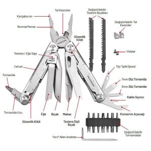 İzeltaş Multi Tool PRO 15 Fonksiyonlu Çok Amaçlı El Aleti 180 mm