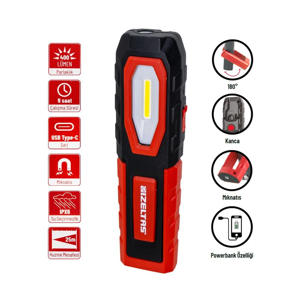 İzeltaş COB LED Şarjlı Orta Boy Çalışma Lambası 400 lm