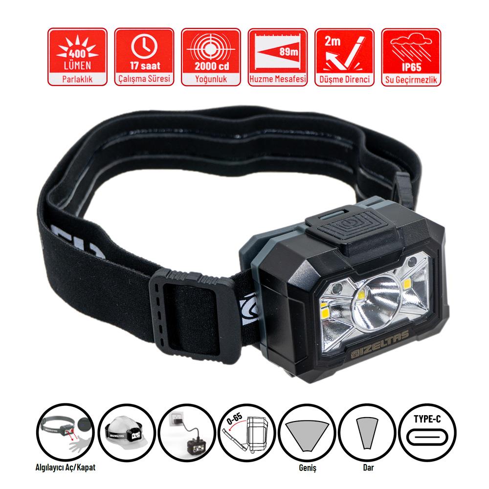 İzeltaş LED Şarjlı Hareket Sensörlü Kafa Feneri 400 lm