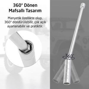 6563 Mafsallı Mıknatıslı 12 Köşe 3/8'' Uzun Buji Lokma 14 mm