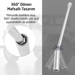 6563 Mafsallı Mıknatıslı 12 Köşe 3/8'' Uzun Buji Lokma 14 mm