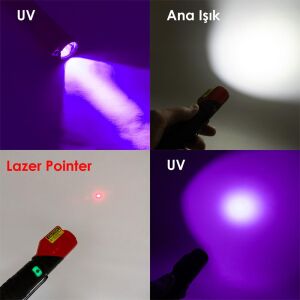 İzeltaş PRO LED Şarjlı Lazer Pointer/UV El Feneri 1000 lm