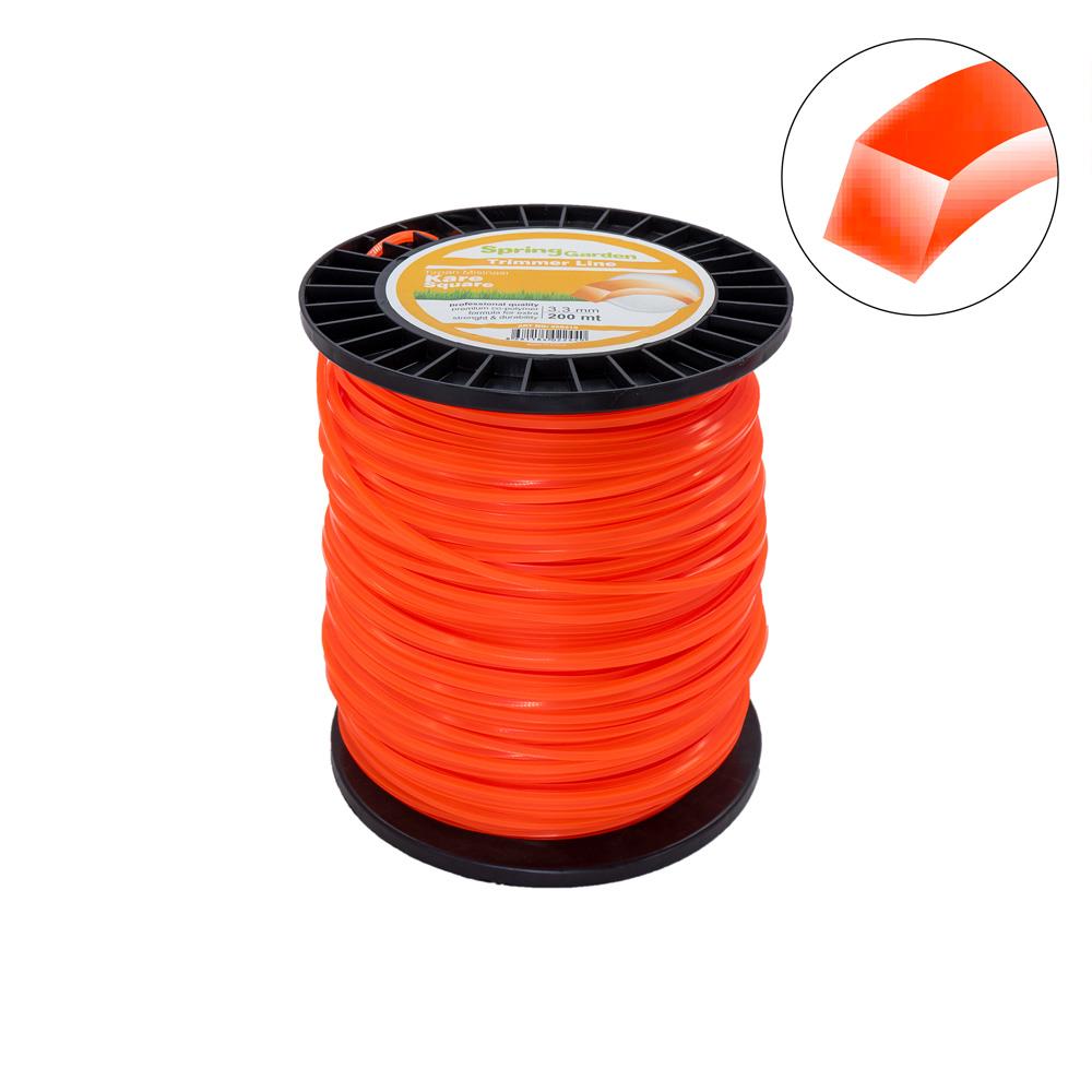 Motorlu Tırpan Misinası 3.3 mm Kare Rulo 200 mt (Diken, Ot, Çimen Kesme)