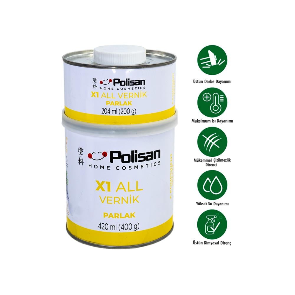 Polisan X1 All Vernik PARLAK Şeffaf Çift Bileşenli 0.6 Kg