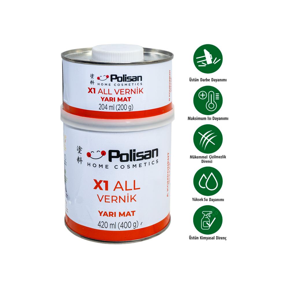 Polisan X1 All Vernik YARI MAT Şeffaf Çift Bileşenli 0.6 Kg