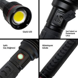 Rox 0209 Şarjlı Led El Feneri 10000 Lümen