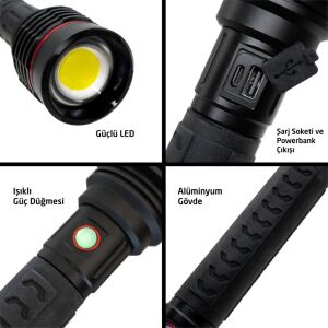 Rox 0209 Şarjlı Led El Feneri 10000 Lümen