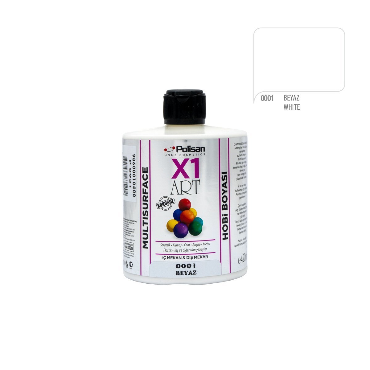 Polisan X1ART Multisurface Hobi Boyası 420ml - 0001 Beyaz